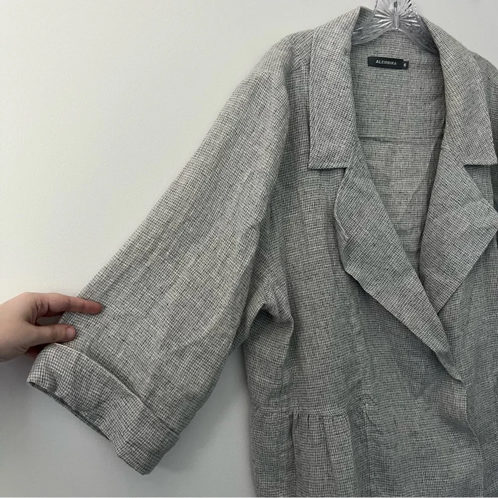 Alembika Linen Blend Oversized Lagenlook Gray Plaid Blazer Jacket 6 US 16 / 18